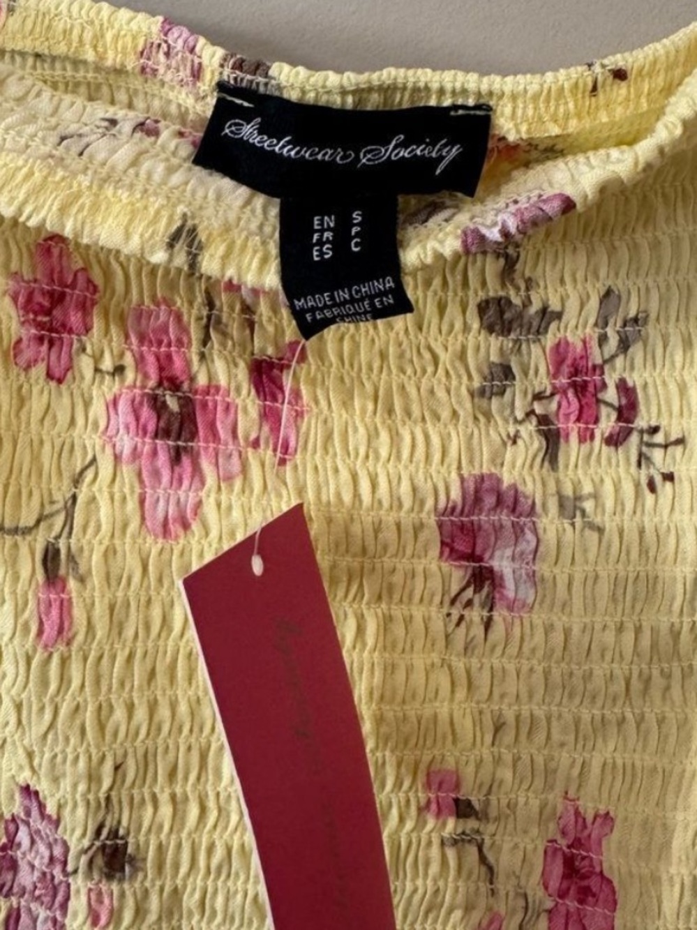 Ardene Society Smocked Floral Cami Tank Top Yellow Pink Y2K Women’s Small - Picture 6 of 6